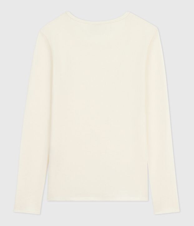 Lang&auml;rmeliges Damen-T-Shirt aus Wolle und Baumwolle beige