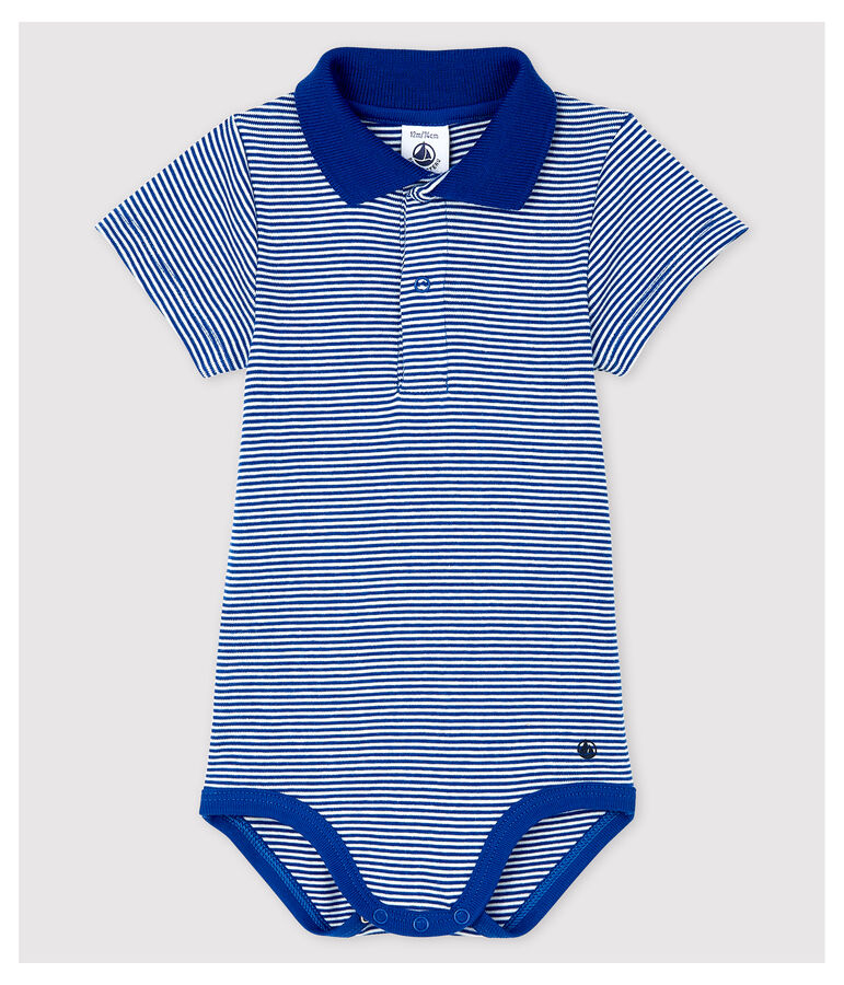 Kurz&auml;rmeliger Baby-Body mit Polo-Kragen aus Baumwolle f&uuml;r Jungen blau/weiss