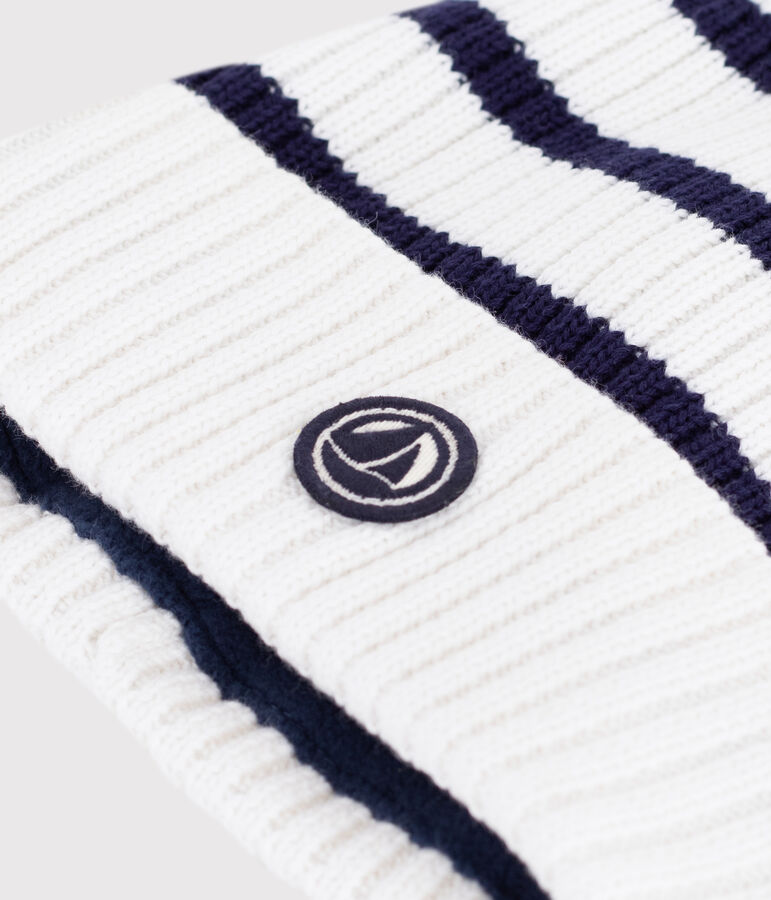 Kinder-Strickm&uuml;tze mit Streifen und Fleece-Futter blau/blau