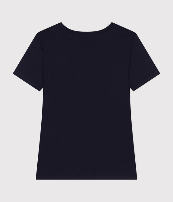 Kurzärmeliges Damen-T-Shirt L'ICONIQUE aus einfarbigem Rippstrick blau SMOKING