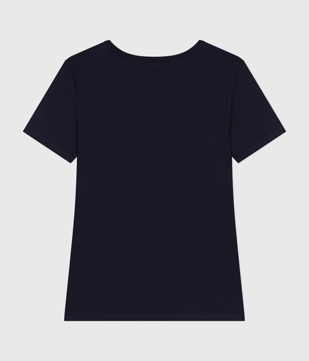 Kurz&auml;rmeliges Damen-T-Shirt L'ICONIQUE aus einfarbigem Rippstrick blau