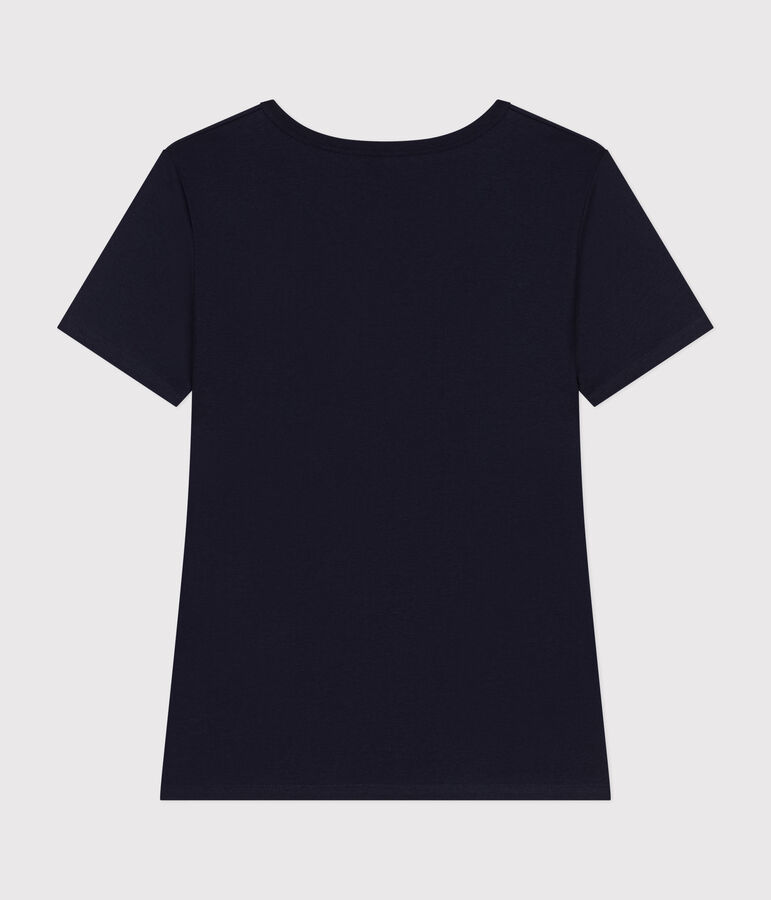 Kurz&auml;rmeliges Damen-T-Shirt L'ICONIQUE aus einfarbigem Rippstrick blau