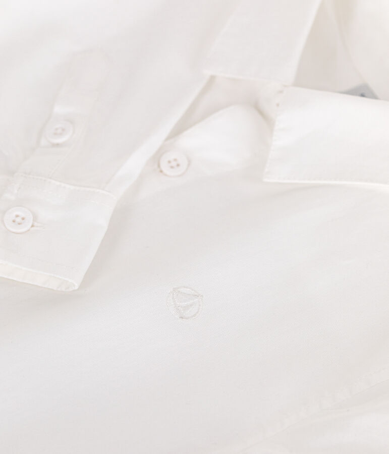 Lang&auml;rmeliges Kinder-Hemd aus einfarbiger Baumwolle weiss