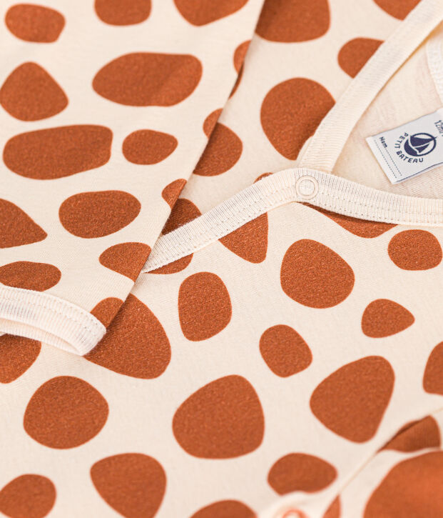 Baby-Strampler ohne F&uuml;&szlig;e aus Baumwolle mit Giraffenmotiv naturfarben/braun