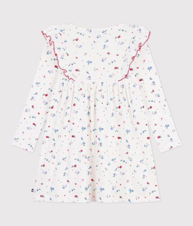 Lang&auml;rmeliges Kinder-Kleid aus Baumwolle mit Blumenmuster weiss/vielfarbig