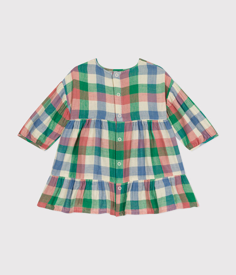 Lang&auml;rmeliges Baby-Kleid aus Musselin naturfarben/vielfarbig