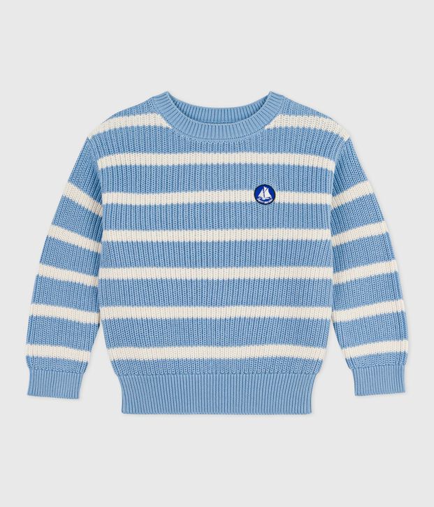 Kinder-Pullover aus Strick blau/naturfarben