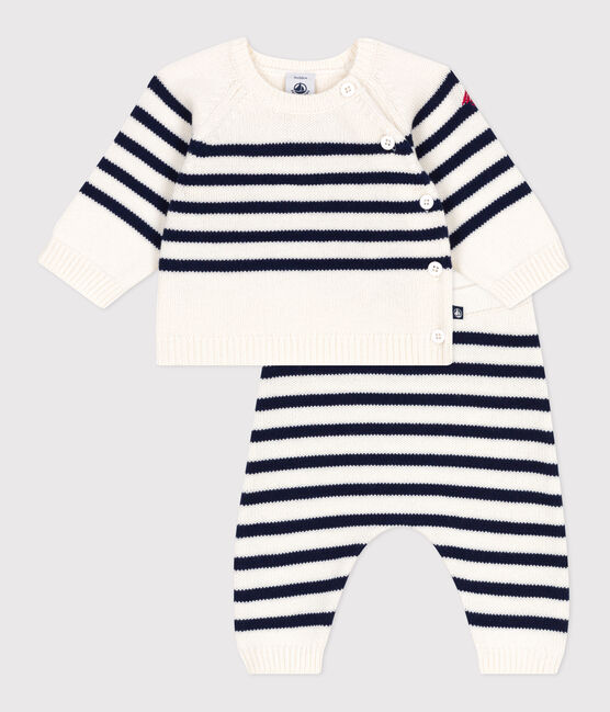 2-teiliges Baby-Set aus Wollstrick mit Matrosenstreifen blau MARSHMALLOW/ SOIR