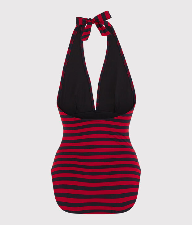Damen-Badeanzug aus recyceltem Material blau/rot