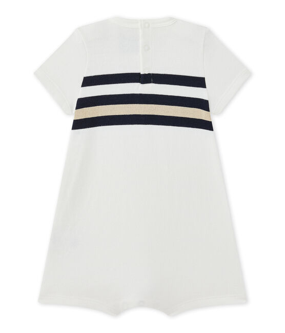 Kurzer Baby-Jungen-Einteiler weiss MARSHMALLOW/weiss MULTICO