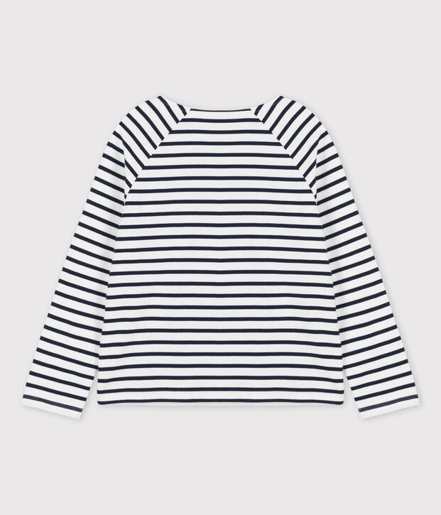 Gekn&ouml;pftes Streifenshirt aus Baumwolle f&uuml;r Damen weiss/blau