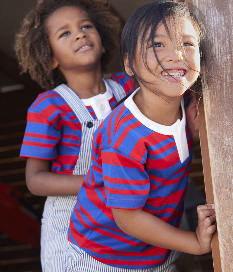 Gestreiftes Kinder-T-Shirt aus Baumwolle f&uuml;r M&auml;dchen blau/rot