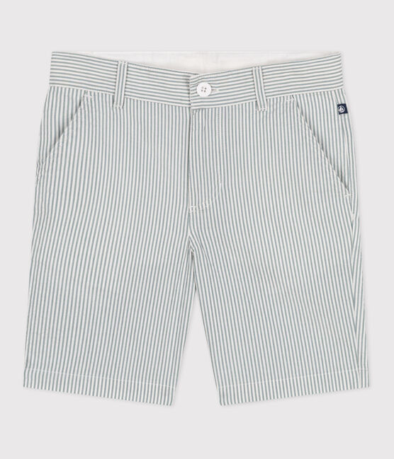 Kinder-Bermudashorts aus Baumwolle mit Streifen weiss MARSHMALLOW/blau BRUT