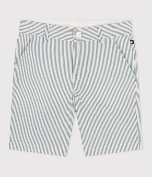 Kinder-Bermudashorts aus Baumwolle mit Streifen weiss/gr&uuml;n