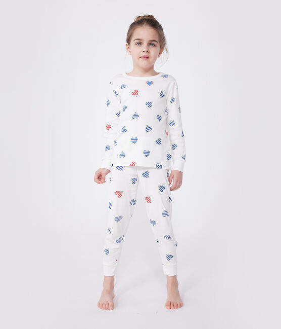 Langärmeliger Kinder-Pyjama aus Baumwolle mit Herz-Motiv weiss MARSHMALLOW/weiss MULTICO