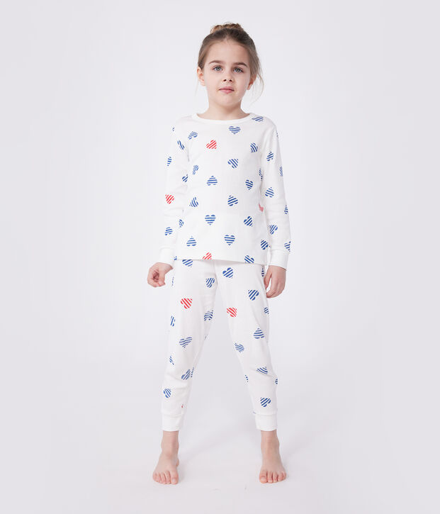 Lang&auml;rmeliger Kinder-Pyjama aus Baumwolle mit Herz-Motiv weiss/vielfarbig