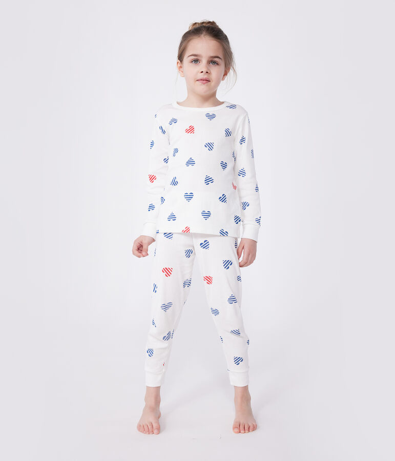 Lang&auml;rmeliger Kinder-Pyjama aus Baumwolle mit Herz-Motiv weiss/vielfarbig