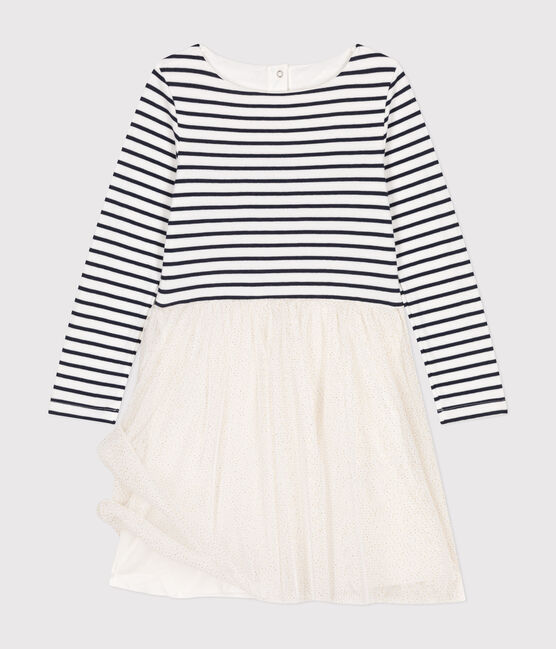 Kinder Kleid aus Doppeljersey und Tüll für Mädchen weiss MARSHMALLOW/weiss MULTICO