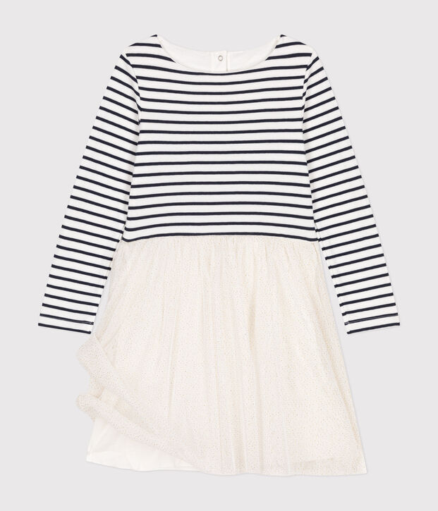 Kinder Kleid aus Doppeljersey und T&uuml;ll f&uuml;r M&auml;dchen weiss/vielfarbig