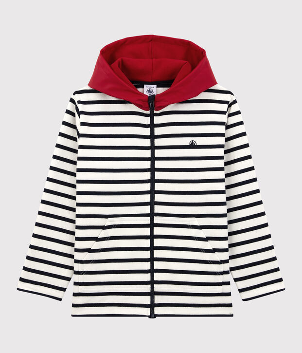 Kapuzen-Sweatshirt aus Baumwolle f&uuml;r M&auml;dchen und Jungen weiss/blau