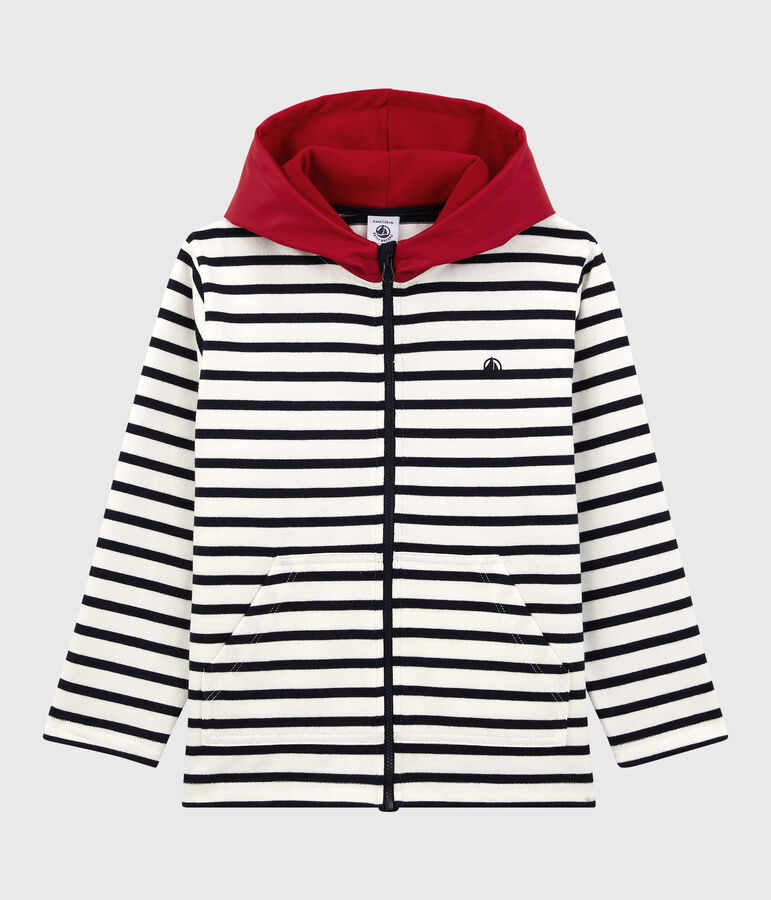 Kapuzen-Sweatshirt aus Baumwolle f&uuml;r M&auml;dchen und Jungen weiss MARSHMALLOW/blau SMOKING