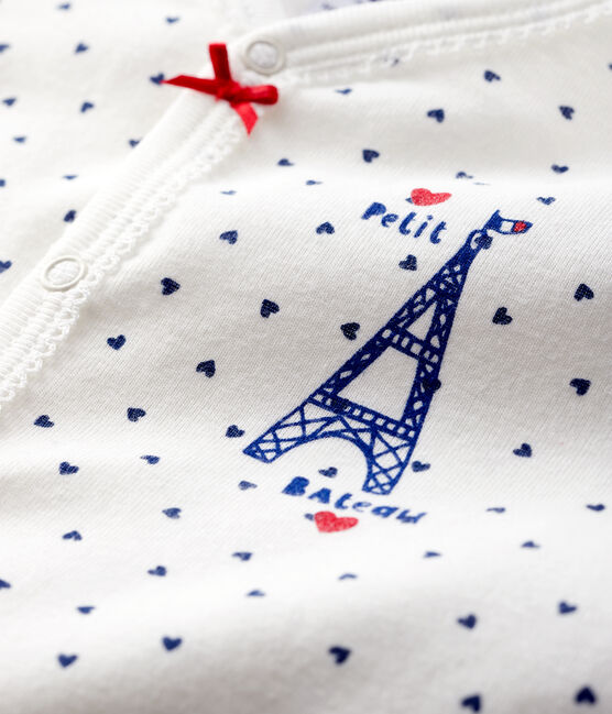 Baby-Strampler aus Baumwolle mit "Paris"-Motiv für Mädchen weiss MARSHMALLOW/blau MEDIEVAL