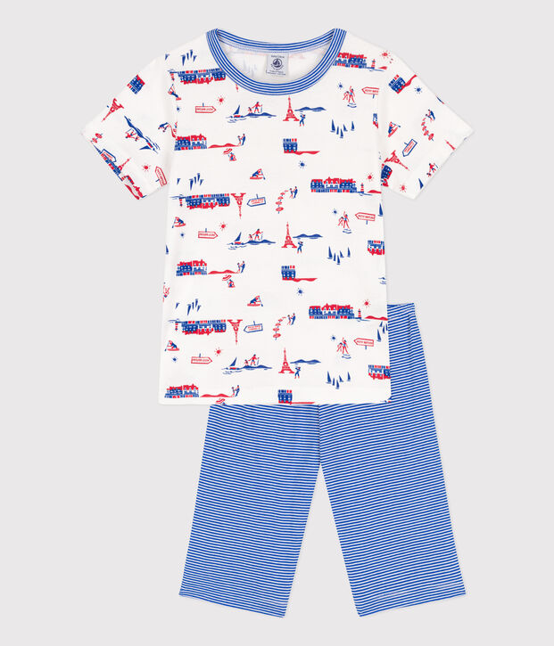 Kinder-Kurzpyjama Paris aus Baumwolle f&uuml;r Jungen weiss/vielfarbig