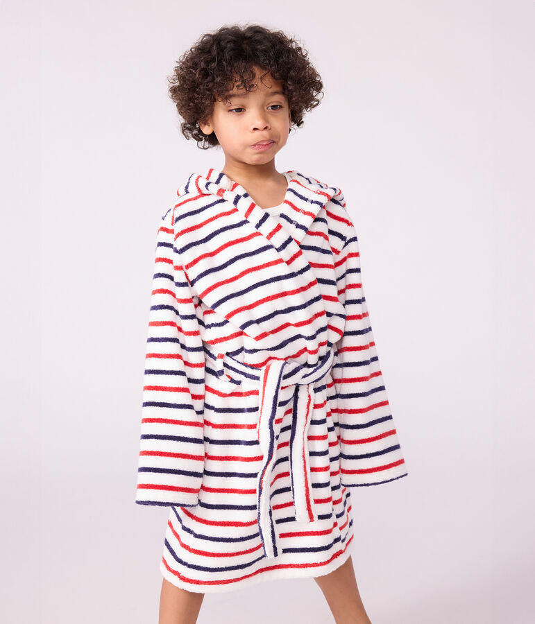 Kinder-Bademantel aus Frottee mit Streifen weiss/vielfarbig