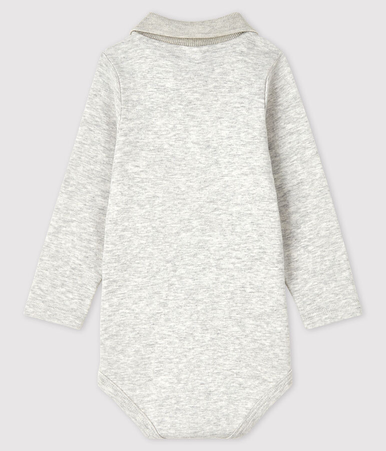 Lang&auml;rmliger Baby-Body mit Polokragen grau