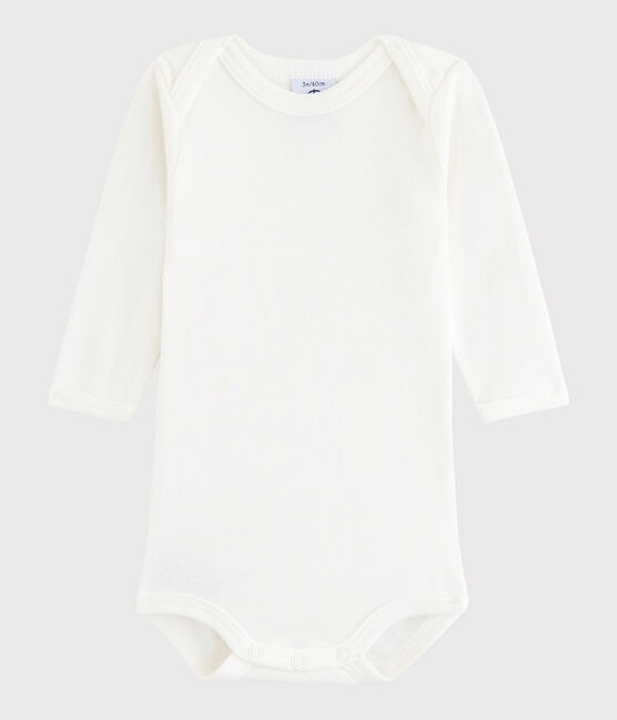 Langärmeliger Baby-Body Jungen weiss Lait