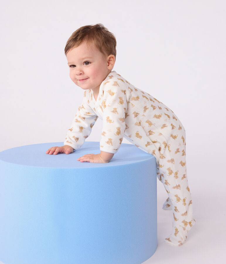 Strampler aus Nicki mit Leoparden-Motiv weiss/vielfarbig