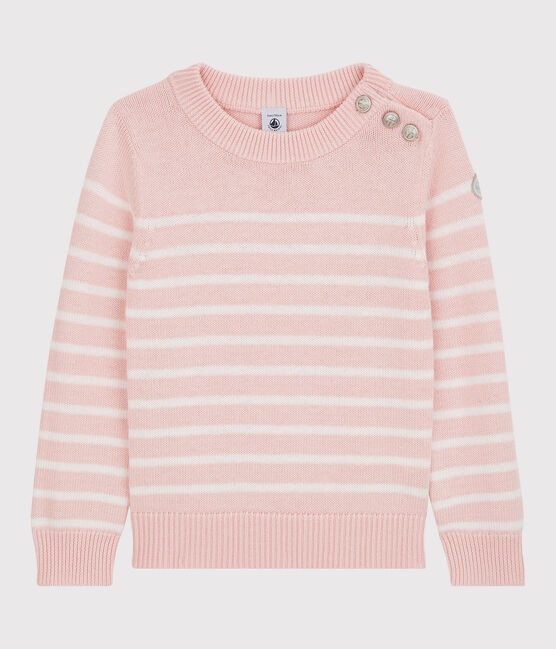 Kinderpullover aus Wolle und Baumwolle für Mädchen rosa MINOIS/weiss MARSHMALLOW