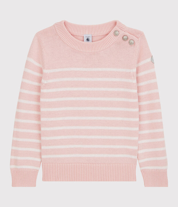 Kinderpullover aus Wolle und Baumwolle f&uuml;r M&auml;dchen rosa/weiss