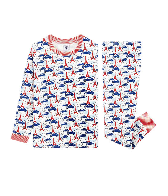 Rippstrick-Pyjama für kleine Jungen weiss MARSHMALLOW/weiss MULTICO