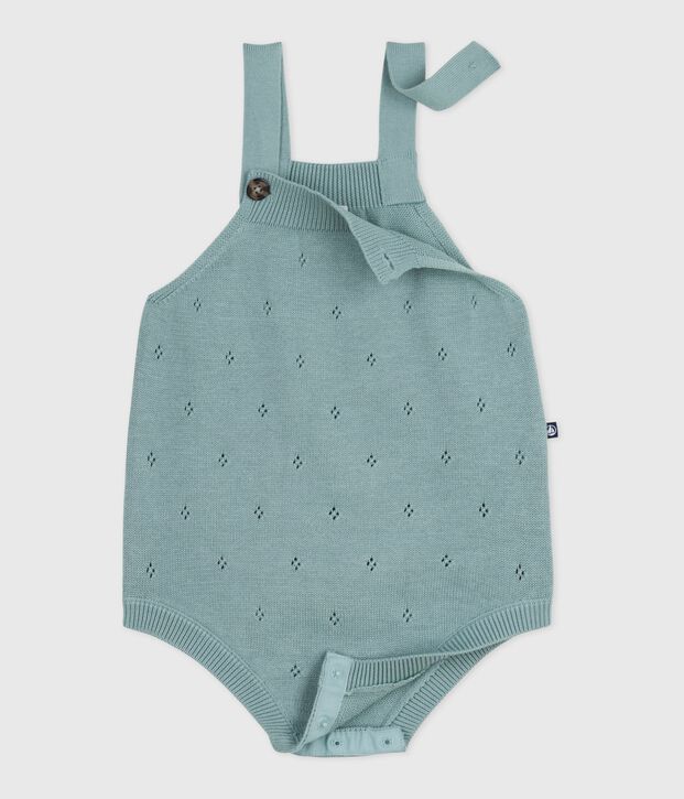 Strampler aus Zierstrick mit Tr&auml;gern gr&uuml;n