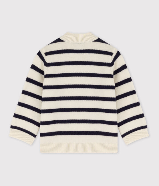 Babypullover mit Matrosenmuster aus Wolle und Baumwollmischung weiss MARSHMALLOW/blau SMOKING