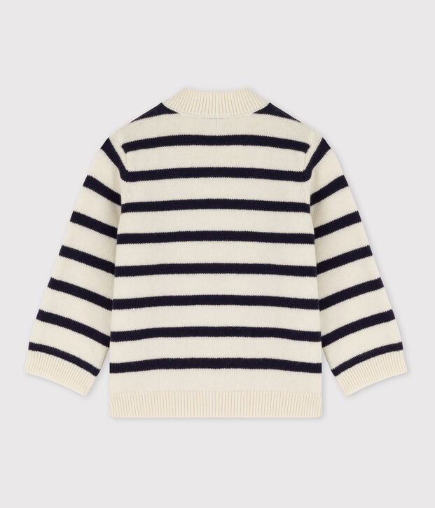 Babypullover mit Matrosenmuster aus Wolle und Baumwollmischung weiss/blau