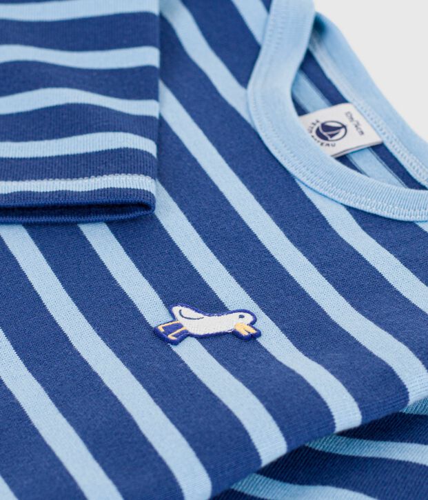 Baby-Streifenshirt aus Baumwolle mit M&ouml;wenaufn&auml;her blau/blau