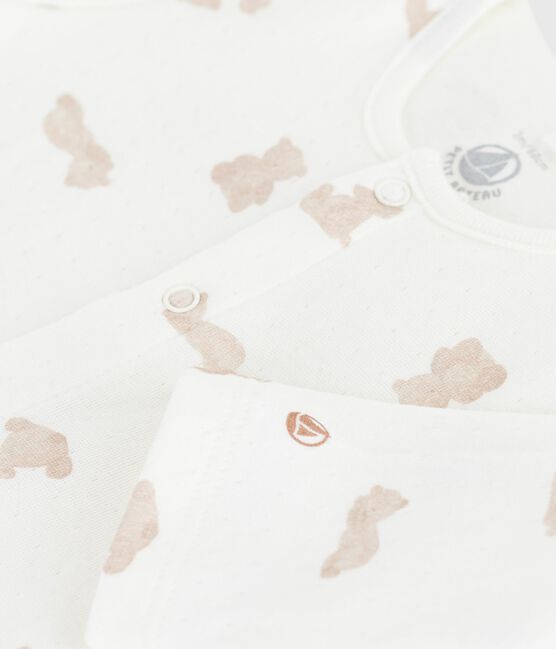 Strampler aus bedrucktem Doppeljersey MARSHMALLOW/ BRUN