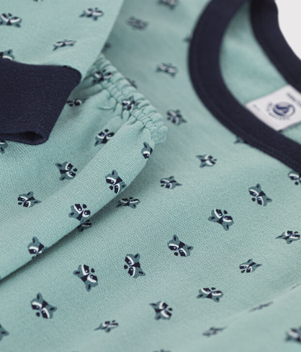 Kinder-Pyjama aus aufgerautem Molton mit Waschb&auml;r-Motiv gr&uuml;n/vielfarbig