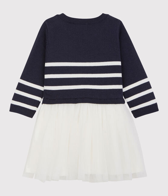 Baby-Kleid aus Wolle und Baumwolle für Mädchen blau SMOKING/weiss MARSHMALLOW