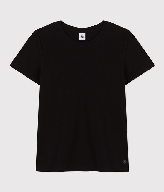 Damen-T-Shirt LE DROIT aus Baumwolle mit Rundhalsausschnitt schwarz BLACK