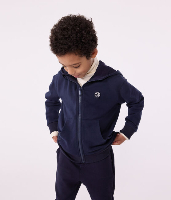 Kinder-Kapuzensweatshirt mit Reißverschluss aus einfarbiger Baumwolle  blau SMOKING