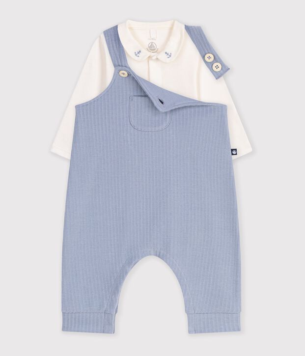 Baby-Set Latzhose und Body mit Kragen aus einfarbiger Baumwolle POLAIRE