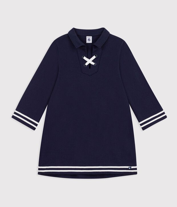 Lang&auml;rmeliges Kinder-Kleid aus einfarbiger Baumwolle SMOKING