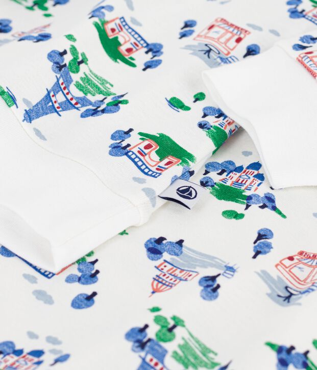 Damen-Pyjama aus Baumwolle mit Paris-Motiv weiss/vielfarbig