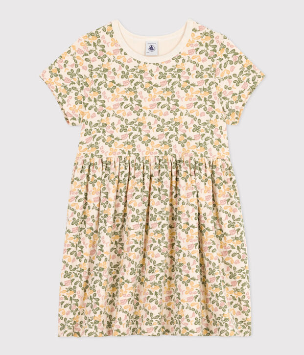 Kurz&auml;rmeliges Kleid mit Printmotiv aus Baumwolle f&uuml;r Kinder/M&auml;dchen naturfarben/vielfarbig