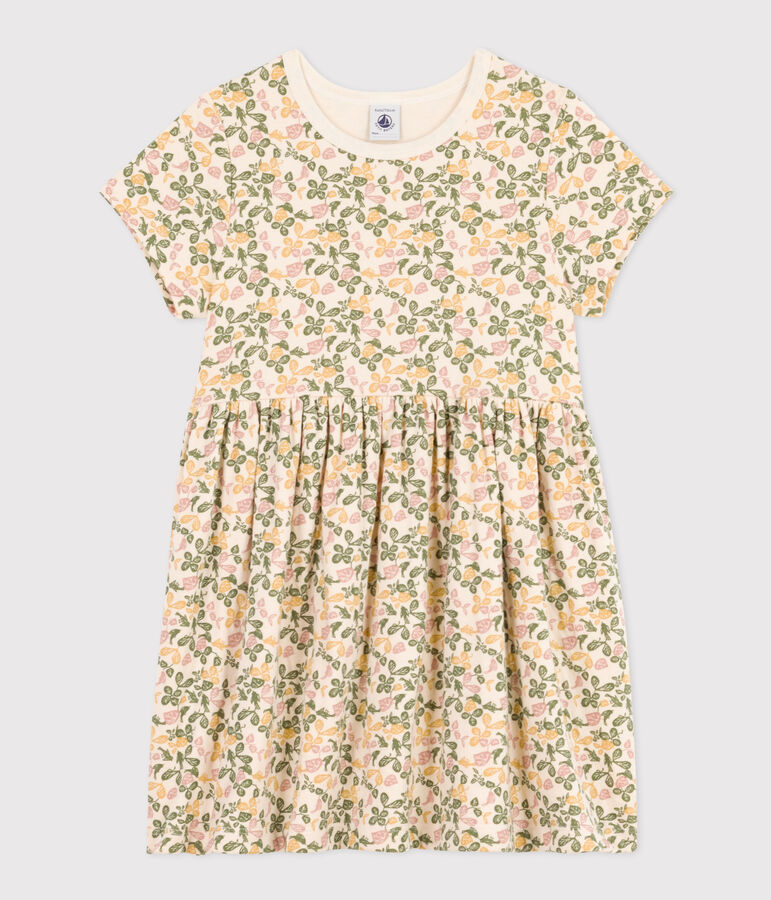 Kurz&auml;rmeliges Kleid mit Printmotiv aus Baumwolle f&uuml;r Kinder/M&auml;dchen naturfarben/vielfarbig