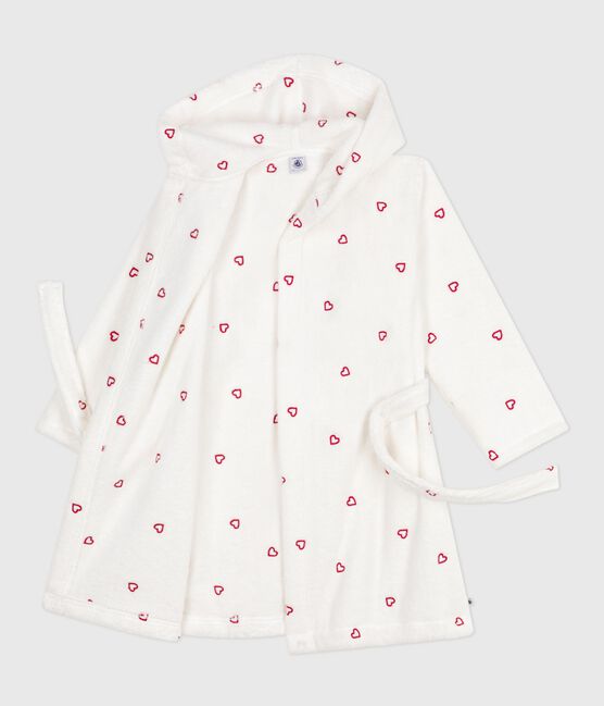 Kinder-Bademantel aus Frottee mit bestickten Herzen weiss MARSHMALLOW/rot TERKUIT