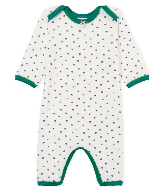 Baby-Strampler in Rippstrick für Mädchen weiss MARSHMALLOW/blau MEDIEVAL